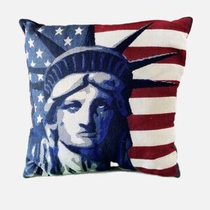 Americana Flag Statue of Liberty Red White and Blue Pillow
